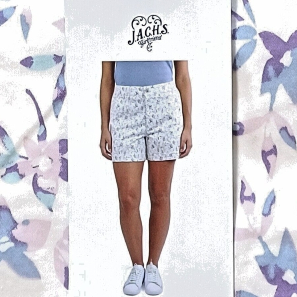 JACHS Girlfriend Women's Patterned Shorts - White and Blue - Picture 1 of 1